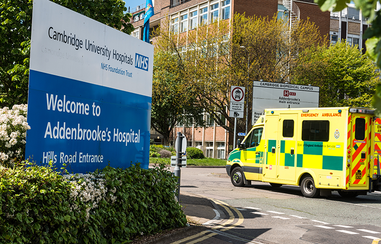 Outside of Addenbrooke's Hospital with ambulance 