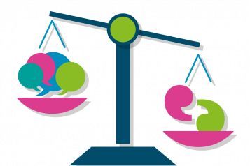 Graphic shows set of scales weighing Healthwatch icons