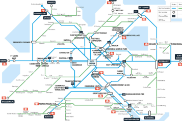 Map of proposed sustainable travel zone bus routes for Cambridge 