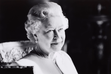 Black and white image of Her Majesty the Queen 
