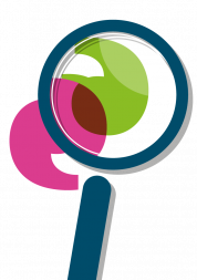 Picture shows graphic of magnifying glass lookin at Healthwatch icons